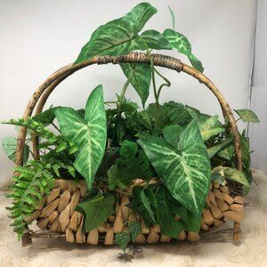 Assorted Silk Greenery in Woven Wicker Basket with Handle